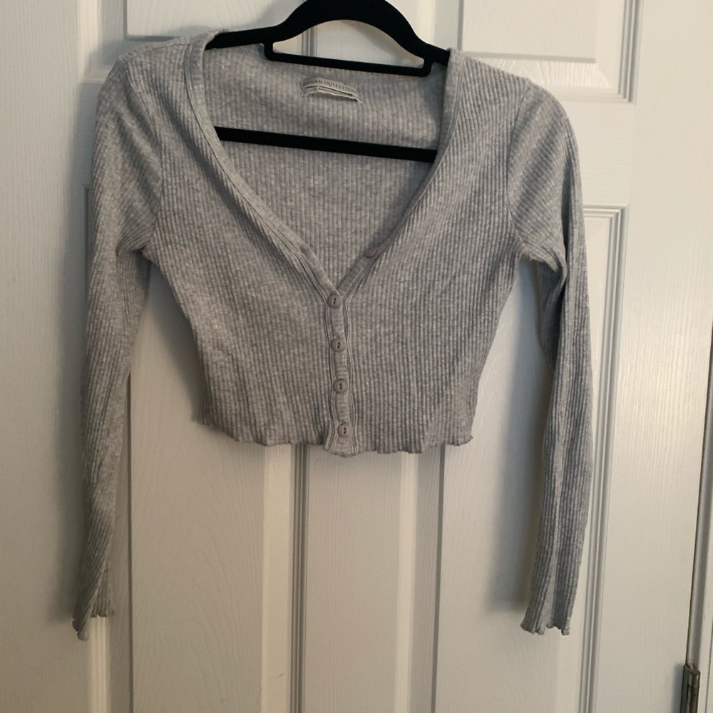 Grey cropped button down sweater from Urban